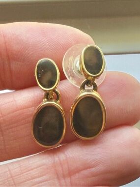Gold-Tone Brown Stone Drop Earrings